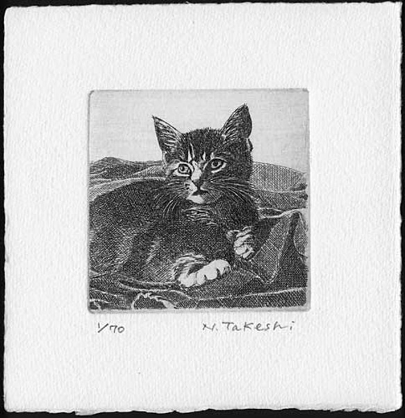 布の上の子猫/ 銅版画 (額あり） 3枚目の画像