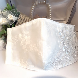オーガンジーサイドレースマスク×コットンレース刺繍（ホワイト）結婚式　入学式　卒業式　冠婚葬祭　母の日 5枚目の画像