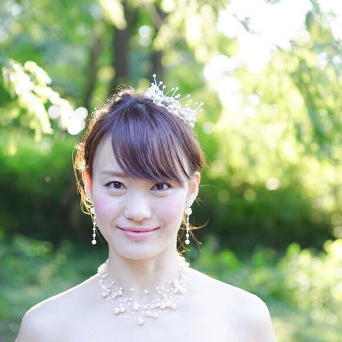 【1136】黄色の薔薇とパールビーズのピアス／イヤリング フラワーパールロングイヤリング｜ピアス・イアリング - niana