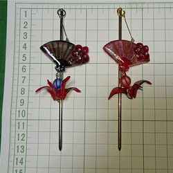 折り鶴簪（かんざし）扇型「梅」ブラック 5枚目の画像