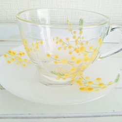 春限定【２客セット】ガラスのカップ＆ソーサー　（ミモザ） 2枚目の画像