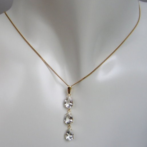 K18YG＊大きなホワイトトパーズ3石つきペンダントトップ ペンダント