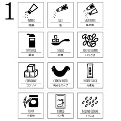 非シールタイプ 調味料 ラベル ノーカット イラスト 光沢紙 12枚 1シート 英語×日本語×イラスト 1枚2.5mm 2枚目の画像