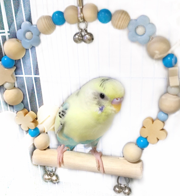 【Sサイズ】クリスマス風 日本製 天然木 セキセイインコ 14cm前後 インコ 鳥 ブランコ NA94：緑×赤 4枚目の画像