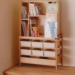 天然木の香り　収納棚　おままごとキッチンやレゴ　衣類雑貨日用品の片付け整理　ナチュラルでおしゃれ　(木製引出し2個付) 7枚目の画像