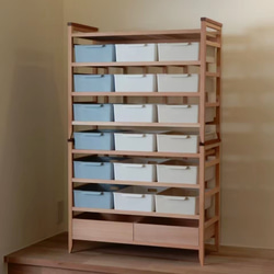 天然木の香り　収納棚　おままごとキッチンやレゴ　衣類雑貨日用品の片付け整理　ナチュラルでおしゃれ　(木製引出し2個付) 11枚目の画像