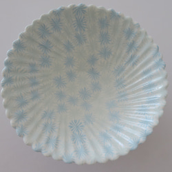 【花皿】　パスタ皿　練り込み　輪花皿　２１cm（マリンブルー） 2枚目の画像