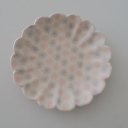 【花プレート】　練り込み　輪花皿　１８.５cm（ピンク×パープル）c 1枚目の画像