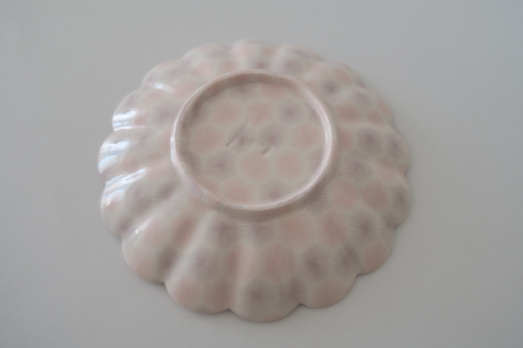 【花プレート】　練り込み　輪花皿　１８.５cm（ピンク×パープル）c 3枚目の画像