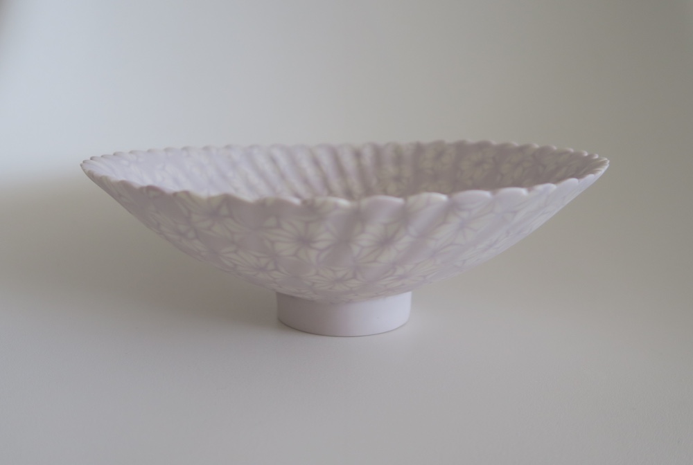 【麻の葉】パスタ皿　練り込み　輪花皿　２１cm（パープル）