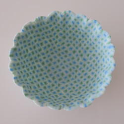 フリーカップ　小鉢　練込輪花　１１cm（水色×グリーン） 2枚目の画像