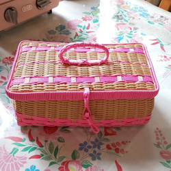 昭和レトロ 蓋付きバスケット【赤】 フリーボックス・小物入れ Natu