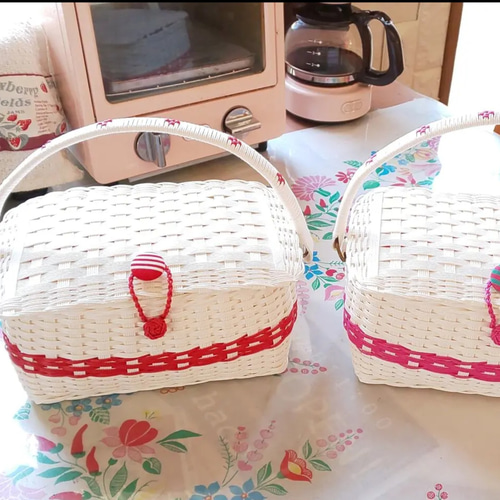 昭和レトロ 蓋付きバスケット【赤】 フリーボックス・小物入れ Natu