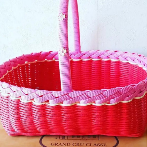 昭和レトロ　収穫かご　買い物かご　2点セット 昭和 レトロ かご 赤色 昭和レトロ 収穫かご 買い物かご 2点セット