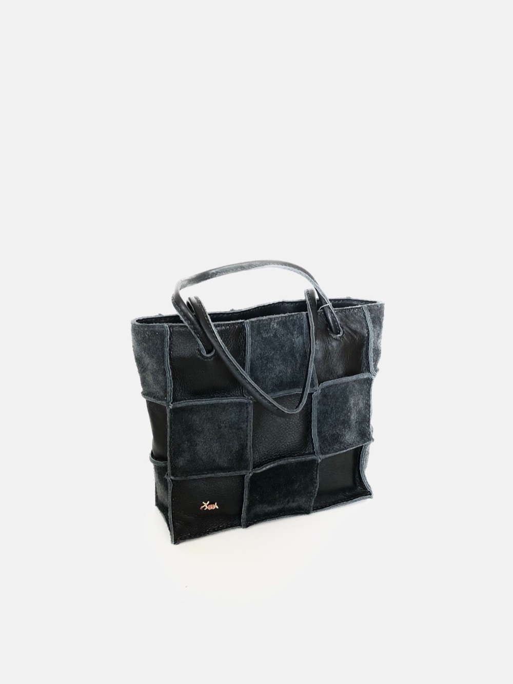 【送料無料】本革　手縫い Patchwork tote mini　(ブラック)