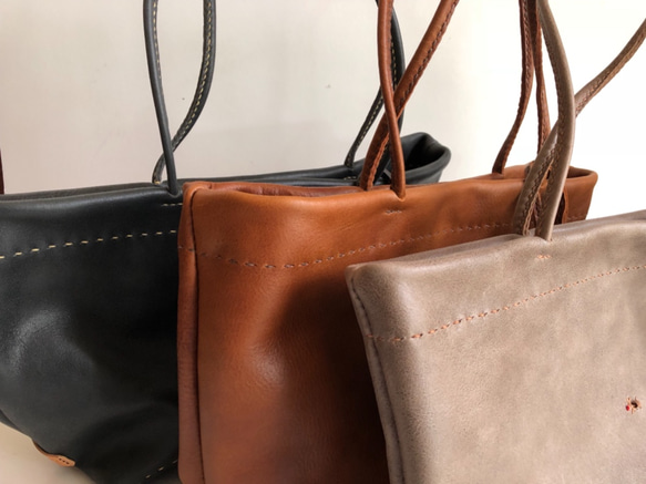 【期間限定送料無料】レザー 手縫い coto tote 〔モカグレー〕 5枚目の画像