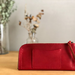 栃木レザー 手縫いのスリムな財布　（赤） 2枚目の画像