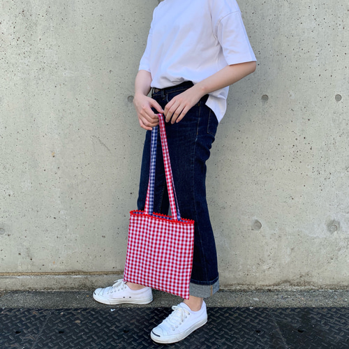 REVERSIBLE MINI TOTE ( BLU × RED ) 001-2 トートバッグ RiRi gingham
