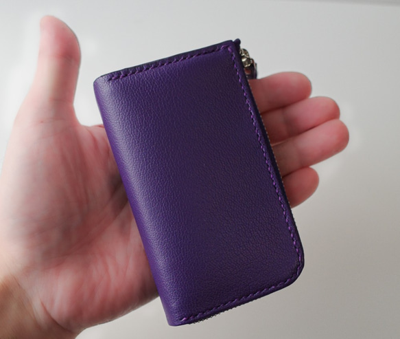 L字ファスナーカード入れ 大容量 紫（パープル） 【財布としても使える