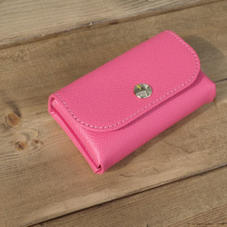 折らずにお札が入る超小型財布 ほぼ名刺サイズのコンパクト財布 | ピンクと赤のバイカラー 1枚目の画像