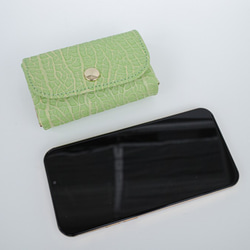 ほぼ名刺サイズのコンパクト財布 折らずにお札が入る超小型財布 | メロン柄とピーナッツ柄のバイカラー 5枚目の画像