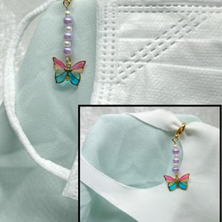 ◆ロング完成品◆揺れる蝶のステンドグラス風マスクチャーム 5枚目の画像