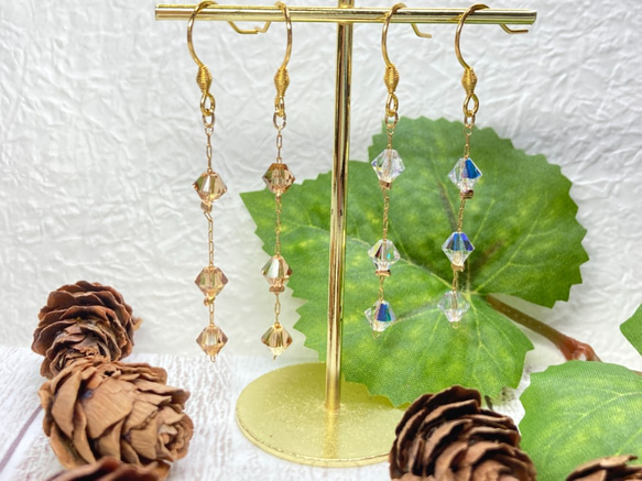 送料無料】スワロフスキーのロングピアス・イヤリング ピアス（フック