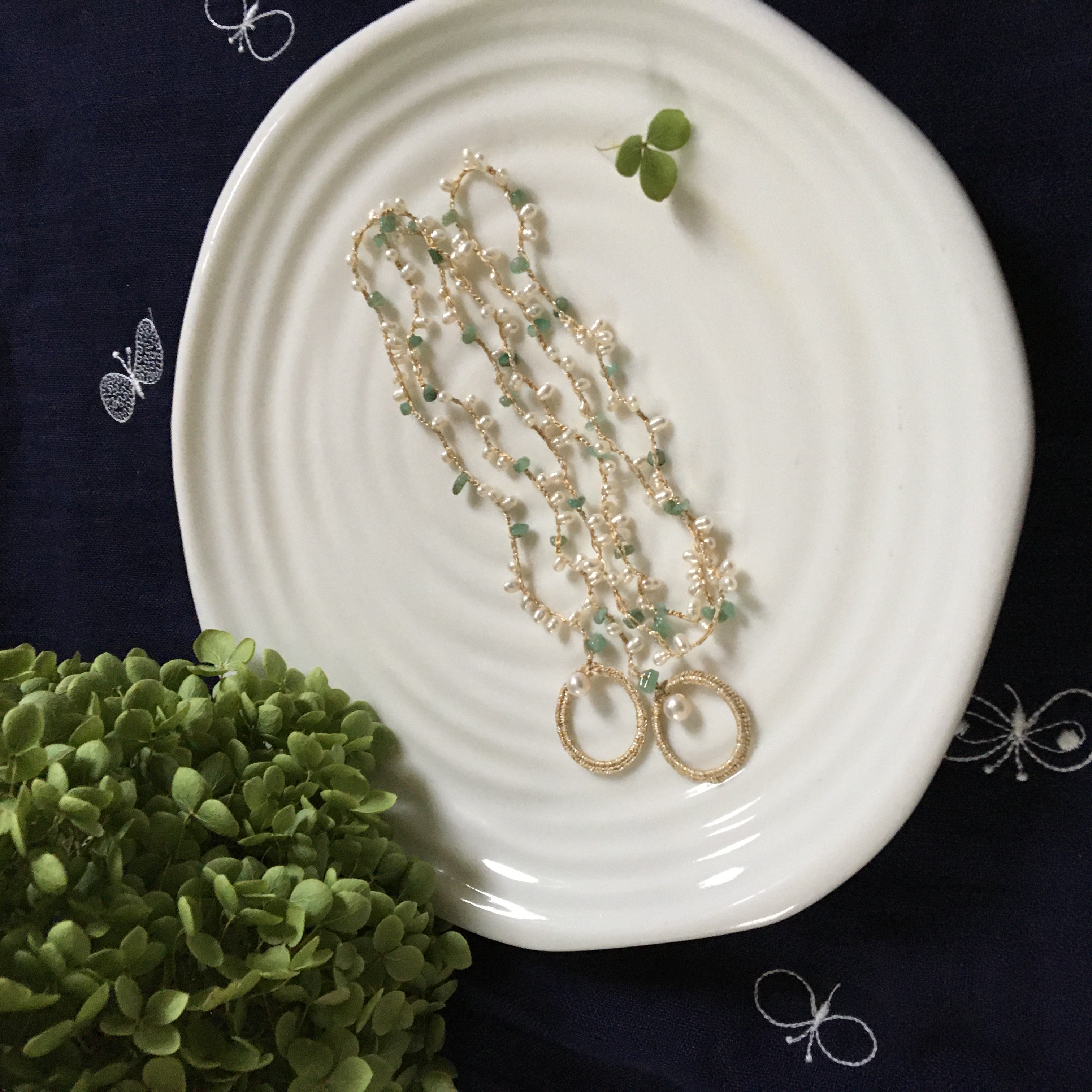 淡水パールxエメラルドｰｰ4way long necklaceｰｰ