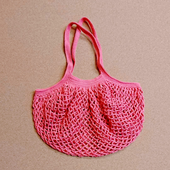 ナイス ルッキング ニット 手編み グラニーバッグ ピンク色 1枚目の画像
