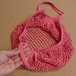 ナイス ルッキング ニット 手編み グラニーバッグ ピンク色 3枚目の画像