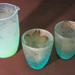 大輪のグラス　ターコイズブルー被せ硝子 4枚目の画像