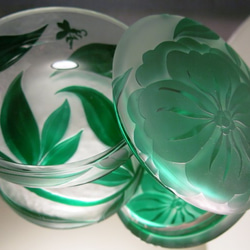 サンドブラスト　蓋付ガラス菓子鉢 2枚目の画像