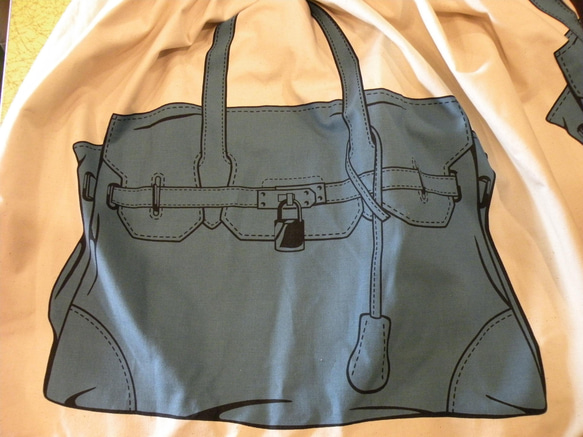 日本製バッグ柄コットンギャザースカートブルー 3枚目の画像