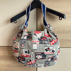 5 肩掛け バッグ （小）リバーシブル 買い物袋 エコバッグ ショルダー ハンドメイド 北欧風　昭和風 4枚目の画像