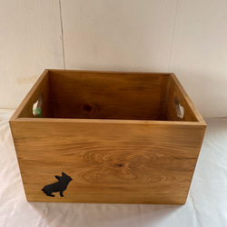 木箱　ウッドボックス　犬型シルエット　アンティークブラウン　送料無料　m201004-9 2枚目の画像