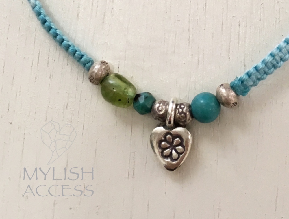 ターコイズとペリドットのブルーアンクレット#677