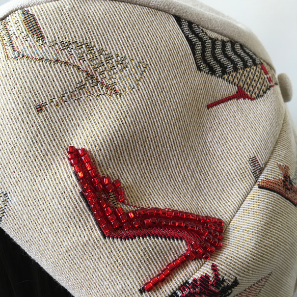 ハイヒール柄のゴブラン織りが可愛い❤︎麻の生成りベレー帽 6枚目の画像