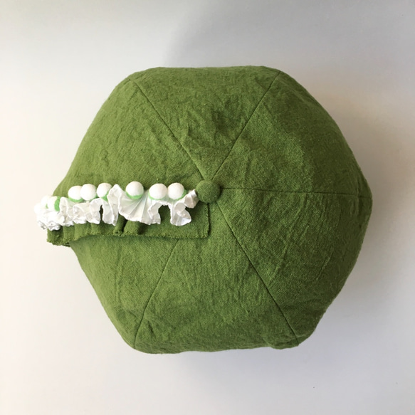 フリル・プリーツ・玉ブレードが可愛い❤︎麻のリーフグリーンベレー帽 7枚目の画像