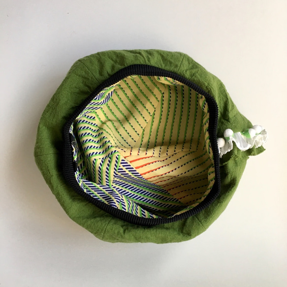 フリル・プリーツ・玉ブレードが可愛い❤︎麻のリーフグリーンベレー帽 8枚目の画像