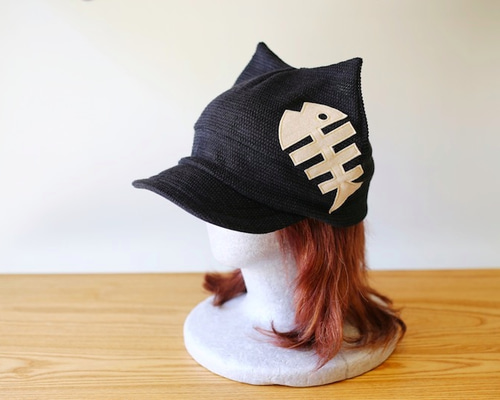 ネコになれる帽子。お魚ニャップ(ブラックサマーニット) キャップ TAMA
