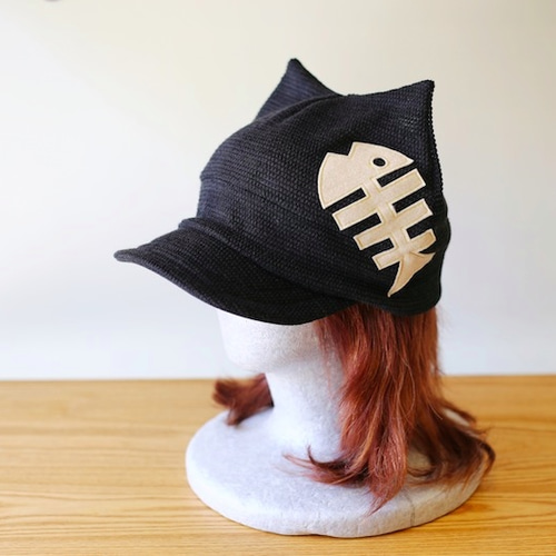 ネコになれる帽子。お魚ニャップ(ブラックサマーニット) キャップ TAMA