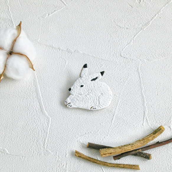 “蝦夷雪兔：生活在北海道的朋友”陶土胸針 第1張的照片