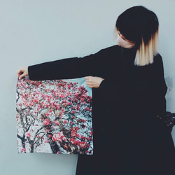 持ち歩ける季節の花　フラワーフォトプリント　大判ハンカチ　木蓮 1枚目の画像