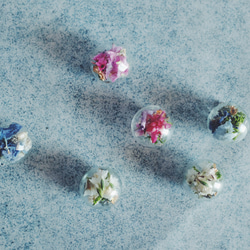 植物蒐集　花と緑をガラスドームに詰め込んだアシメ耳飾り　 青 6枚目の画像