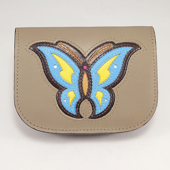 蝶々　ショートウォレット　ウエスタン　モカブラウン　革　レザー　ウォレット　バタフライ　コインケース　メンズ　レディース 1枚目の画像