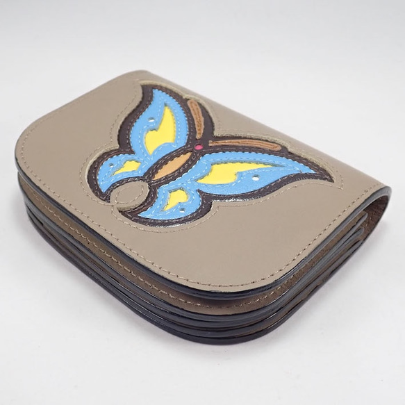 蝶々　ショートウォレット　ウエスタン　モカブラウン　革　レザー　ウォレット　バタフライ　コインケース　メンズ　レディース 2枚目の画像