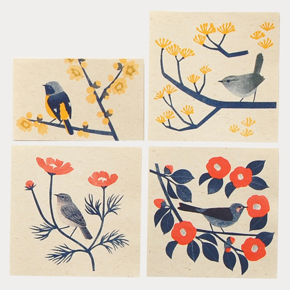 花と鳥のミニプリント　4種セット 1枚目の画像