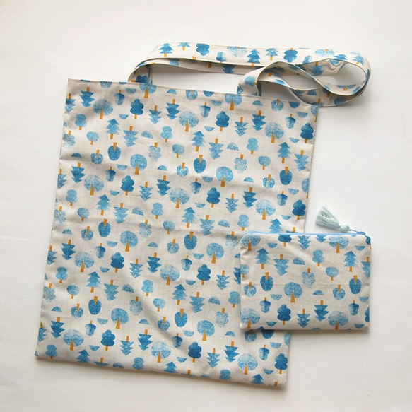 棉+鋼織物木紋手提袋（藍色） 第4張的照片