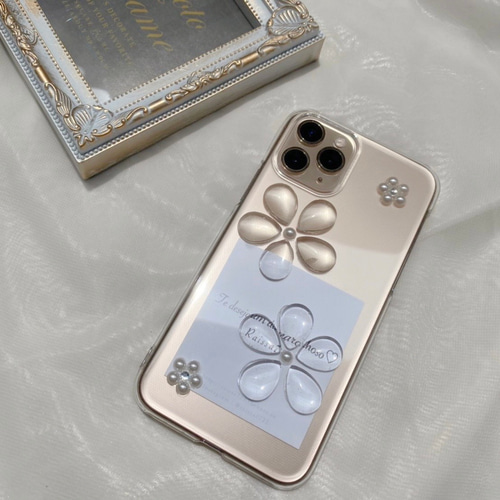 R9クリアフラワーとパールフラワー クリアケース お花ケース フラワー