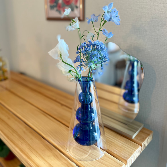 クリスタル　ガラス　花瓶　ヴィンテージライク　フラワーベース　一輪挿し　ブルー